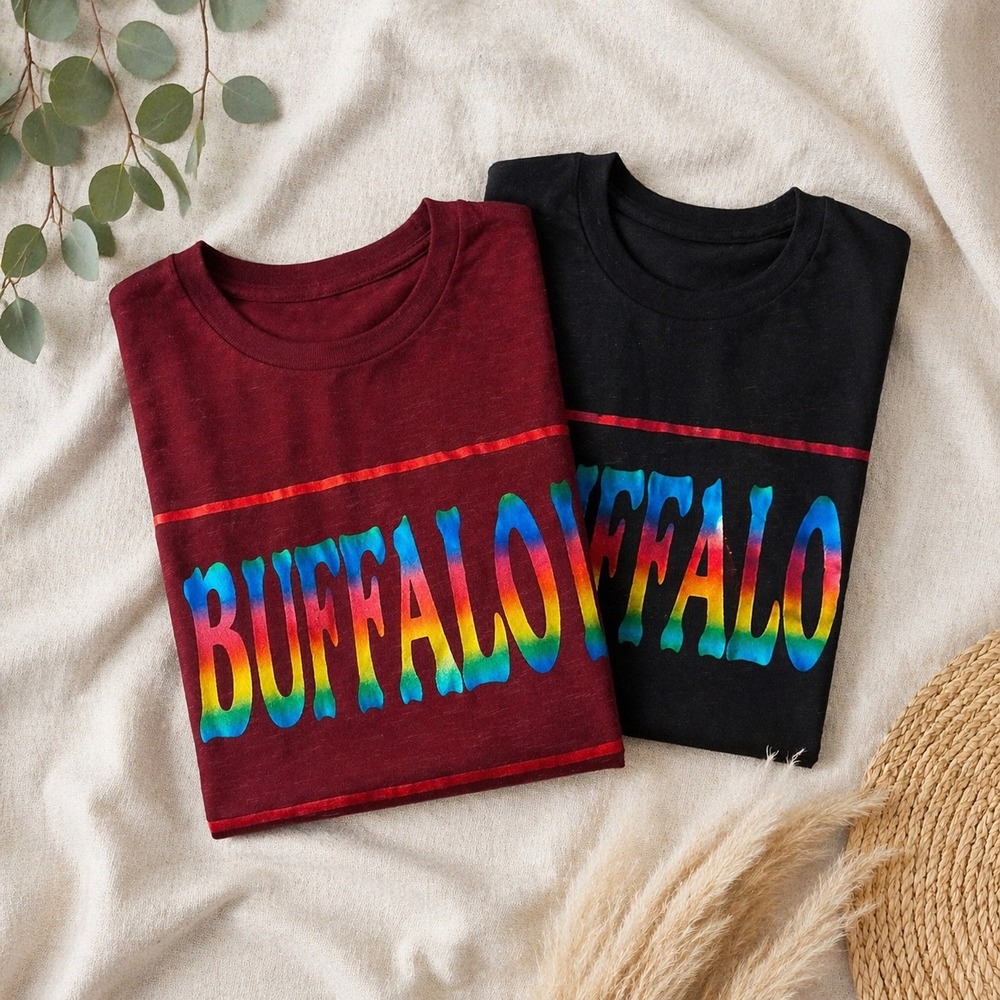Buffalo David Bitton Mens 2 Pack Rainbow Logo Graphic T-Shirts Burgundy Black L